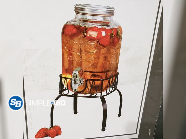 Lot 58-28347 - Estilo Glass Jar Drink Dispenser &amp; Stand - 4.1 Liters - Used But in Good Condition
