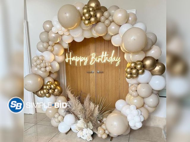 Lot 58-77715 - New Archloon White Sand Gold Balloons Garland Arch Kit,192PCS White Nude Balloons with Metallic Chro...