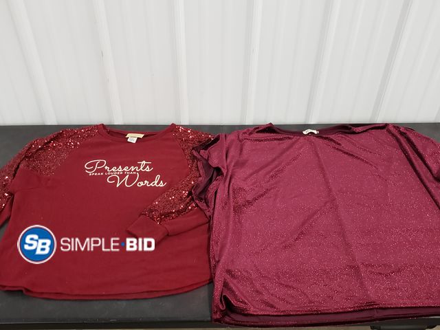 Lot 58-74416 - Lot of (2) Women's Dressy Shirts -- Glittery Red -- Presents Speak Louder than words, - SIZE L/XL - ...