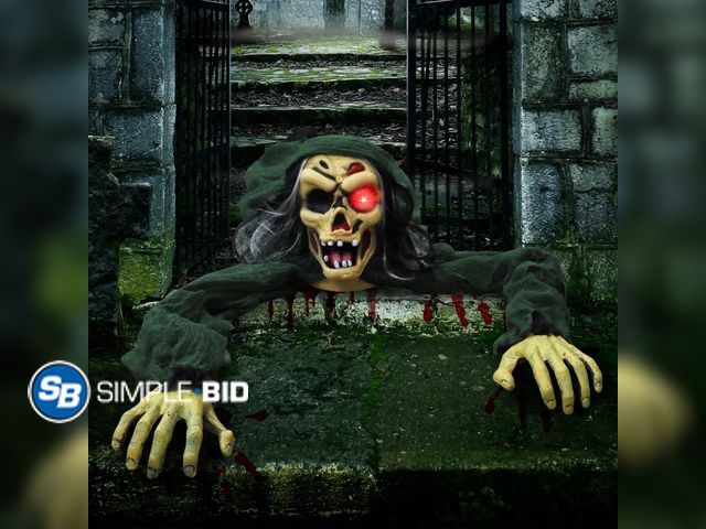 Lot 58-31849 - New Joyfy Halloween Decorations Outdoor Groundbreaker Creepy Life Size Light Up Climbing Zombie Grou...