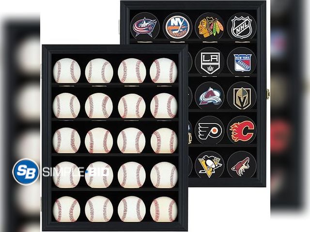 Lot 58-28475 - New Hockey Puck Display Case Baseball Display Wall Cabinet Acrylic Door Pro 98% UV Protection Pucks ...