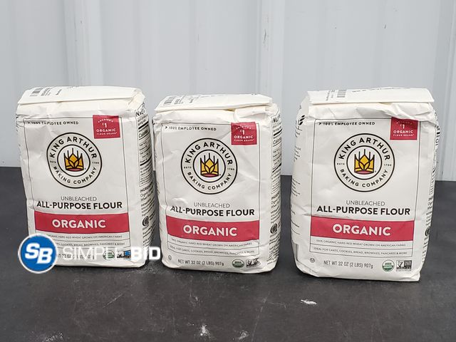 Lot 58-64180 - Lot of (3) King Arthur Unbleached All Purpose Flour - Organic -- 32 oz each - unopened - expired
