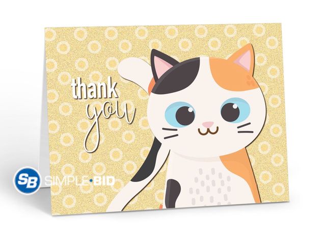 Lot 58-38169 - New Adorable Calico Cat Thank You Note Card - 10 Thank You Note Cards and Envelopes