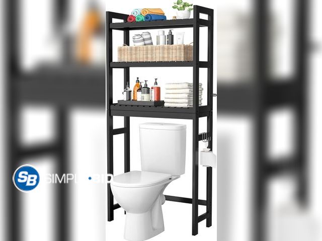 Lot 58-33029 - Homykic Bamboo Over The Toilet Storage Shelf, 3-Tier Above Toilet Storage Organizer Rack with 3 Hook...