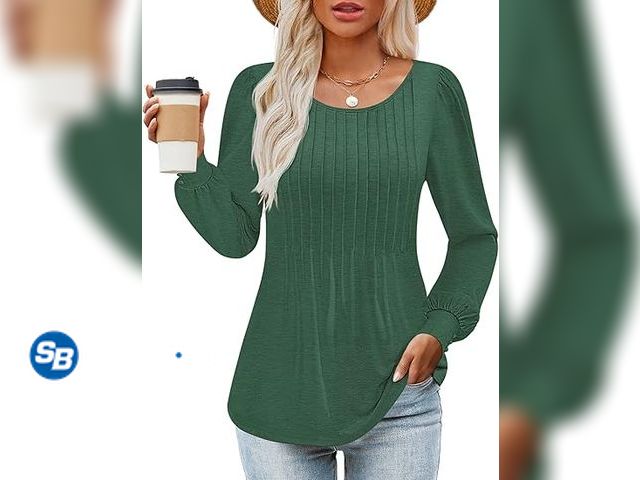 Lot 58-32363 - New ZESICA Long Sleeve Shirts for Women Fall Tops Crew Neck Pleated Casual Tunic Blouses - SIZE S