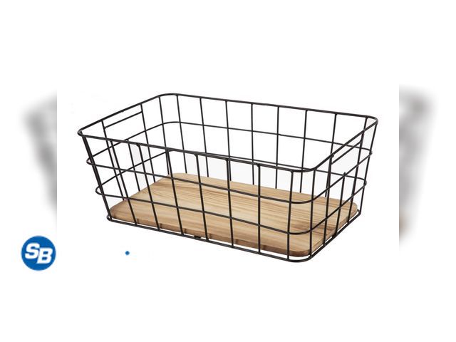 Lot 58-29663 - New Better Homes and Garden Black Handcrafted Wire Basket with Wood Board Base