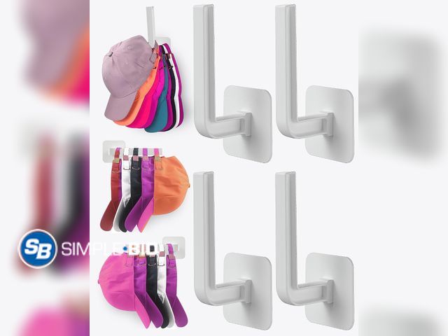 Lot 58-74285 - New Hat Rack for Hat Storage (4-Pack), Multi-Purpose Hat Organizer, Strong Adhesive Hat Hooks for Wa...