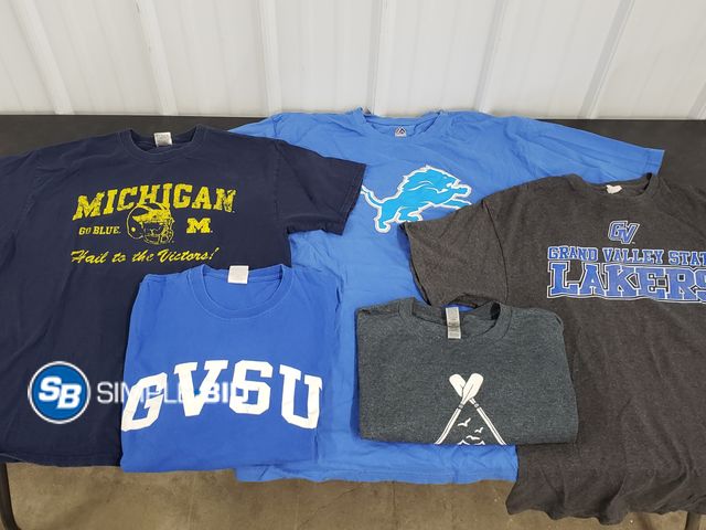 Lot 58-77168 - Lot of (5) MEN'S T-Shirts - Variety of styles from Grand Valley, Detroit Lions, Michigan, and more -...