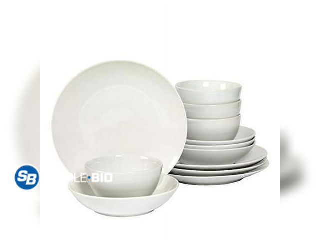 Lot 58-34747 - New Denmark Tools for Cooks 12-Piece White Porcelain Dinnerware Set of Dinner Plates, Bowls - Servic...