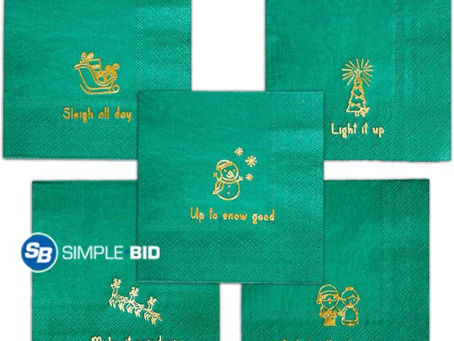 Lot 58-66936 - CHRISTMAS IN JULY! Lot of (4) New Coterie Holiday Cocktail Napkins- Christmas Cocktail Napkins, Fun ...