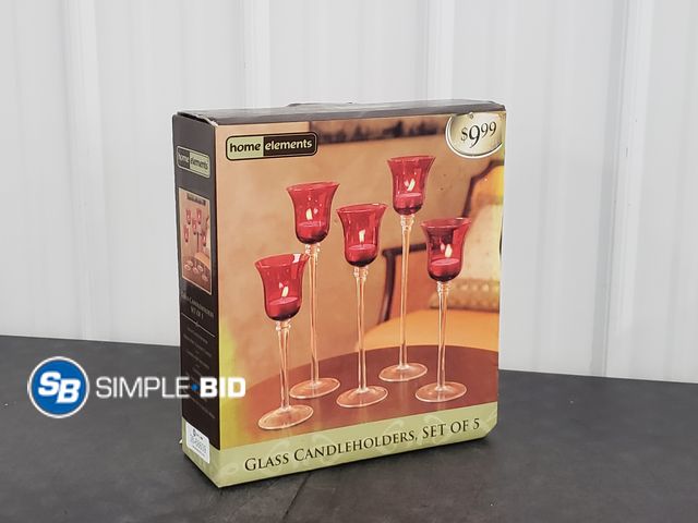 Lot 58-68609 - Home Elements Glass Candleholders - set of 5 - in good condition