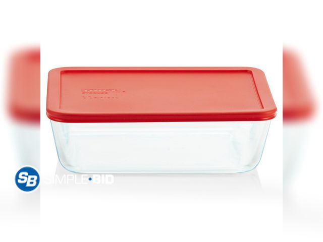 Lot 58-54639 - New PYREX! 11-Cup Glass Food Storage Container with Red Lid, Airtight Food Storage Containers, Ideal...