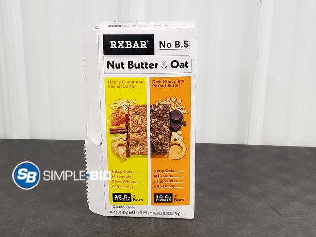 Lot 58-60850 - RXBAR! Nut butter and oat - Honey cinnamon peanut butter - Dark Chocolate Peanut butter 13 bars indi...