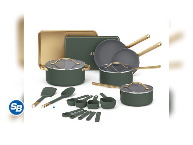 Lot 58-60600 - New Beautiful 21-Piece Ceramic Nonstick Cookware Set with Pots and Pans, Bakeware, and Kitchen Tools...