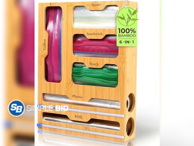 Lot 58-36615 - White Burcha 6-in-1 Storage Bag Organizer for Kitchen Drawer/Wall, Foil and Plastic Wrap with Cutter...