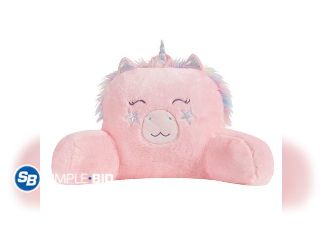 Lot 58-51361 - New Your Zone 21.25" x 21" Pink Unicorn Faux Fur Backrest Lounger Pillow
