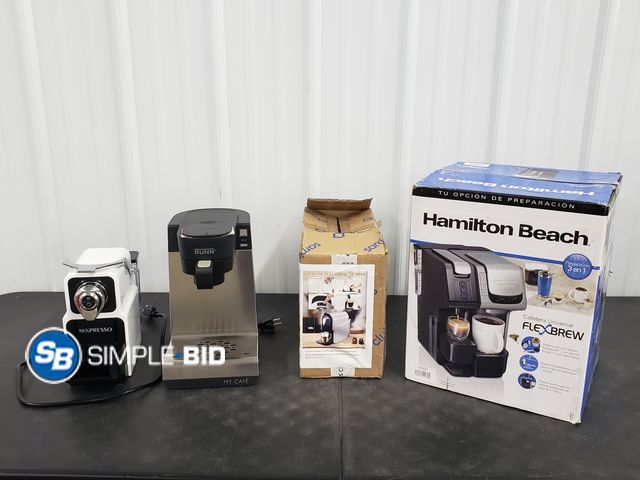 Lot 58-72463 - Lot of (4) Coffee Makers - Hamilton Beach Flexbrew Makes nespresso &amp; K cups BUn Model:mcu, Mix P...