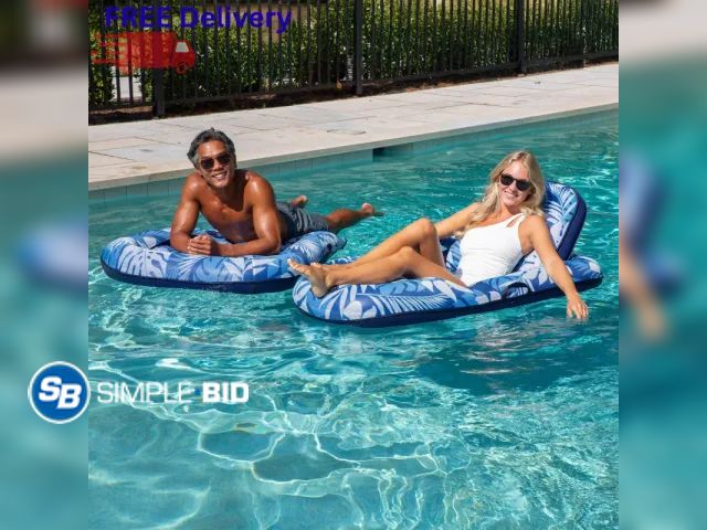 Lot 58-70439 - Aqua Luxury Pool Lounger 2-Pack, Adjustable Backrest Floating Pool Chairs with Cool-Weave Mesh Fabri...