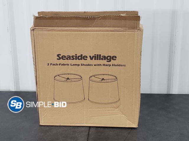 Lot 58-74810 - Seaside Village 2-Pack Fabric Lamp Shades with Harp Holders - Appears Unused