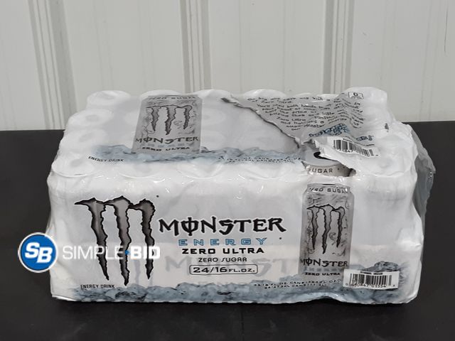 Lot 58-17341 - MONSTER! Energy Zero Ultra Zero sugar 24 16 fl oz each - unopened - damaged packaging