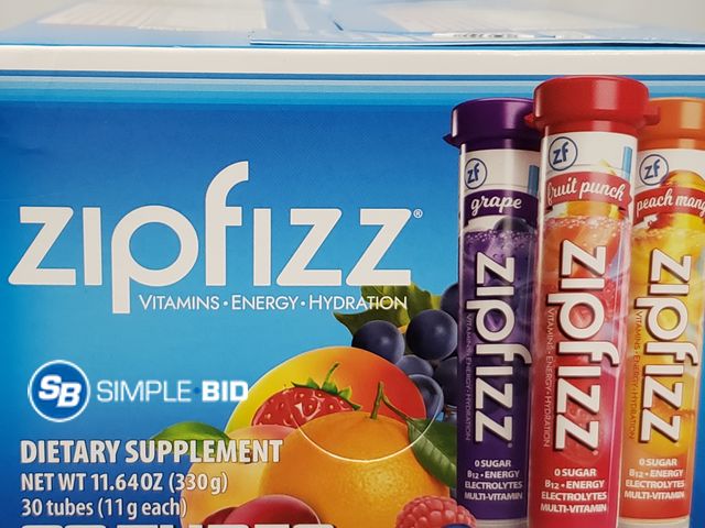 Lot 58-31008 - ZIPFIZZ! Grape - Fruit Punch - Peach Mango - 29 pack - unopened