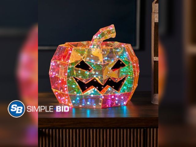 Lot 58-34975 - New Seasonal LLC Halloween LED Lights - Prismatic Iridescent Orange Pumpkin 12 inch, Indoor Decorati...