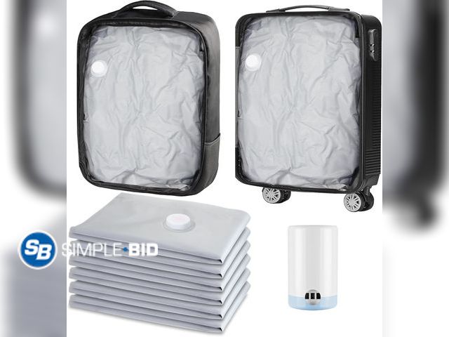 Lot 58-50568 - New SUOCO Travel Vacuum Bags for Luggage and Backpack, 6 Medium Reusable Compression Bags with Wirel...