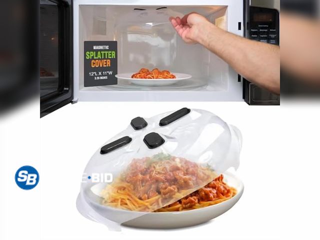 Lot 58-58861 - New Magnetic Splatter Cover,12-Inch Clear BPA-Free Food Lid,Vented Plate Guard with Steam Vents,Anti...