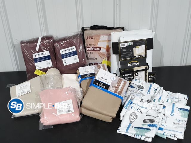 Lot 58-28243 - Lot of approx. (12) + curtain panels and valances - variety of styles and sizes - New