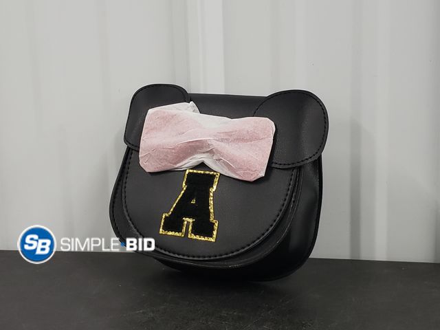 Lot 58-39944 - Hand Bag with Letter "A" on it - Black with Pink Bow
