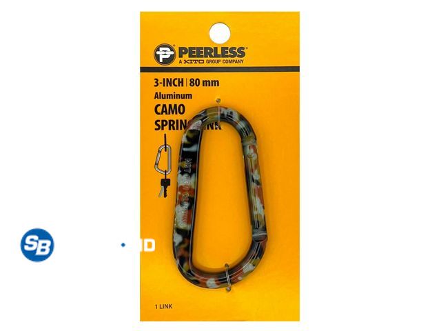 Lot 58-17666 - Lot of (3) New Peerless 3" Camo Spring Link, Aluminum, Caribiner Style, Peerless Chain Company, #472...
