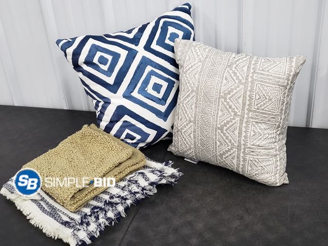 Lot 58-59537 - Lot of Throw Pillows and Fabric Throw
