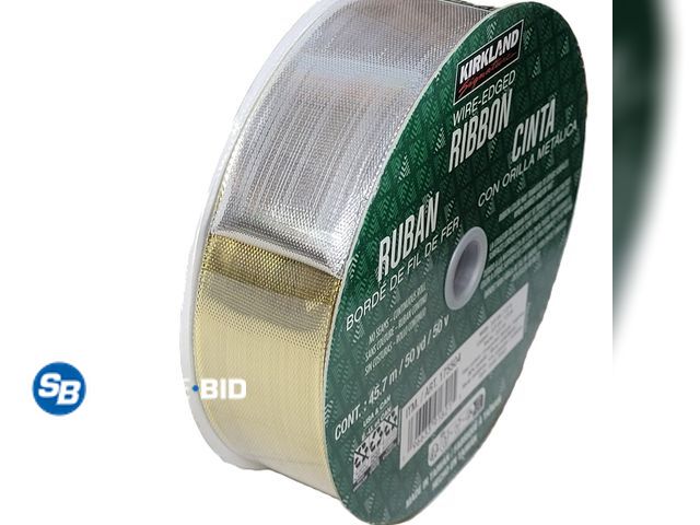 Lot 58-33332 - New Kirkland Wire Edged Double-Sided Gold and Silver Metallic Ribbon 50yd X 1.5in