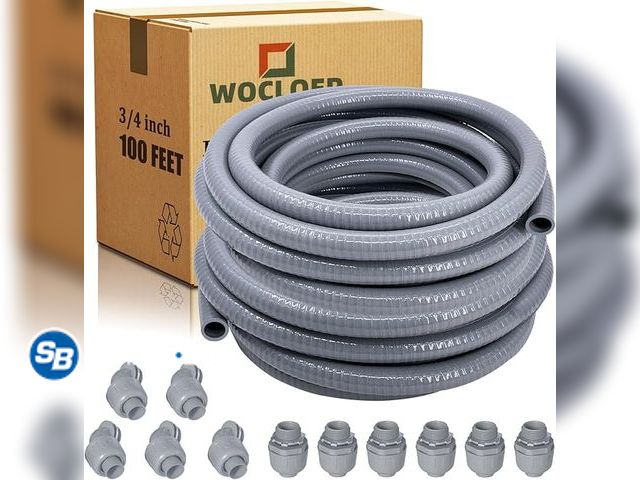 Lot 58-32089 - New 3/4 inch 100Ft Liquid-Tight Conduit Kit, Flexible Non Metallic Electrical Conduit, with 6 Straig...