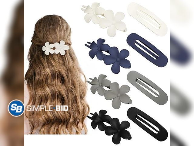 Lot 58-31573 - New Lay Down Flat Hair Clips for Women - 2 Style Big Matte Flower Alligator Claw Clamps for Thin, Fi...