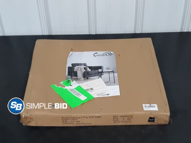 Lot 58-26767 - Cerbior Black Tray End Table - Appears Unused