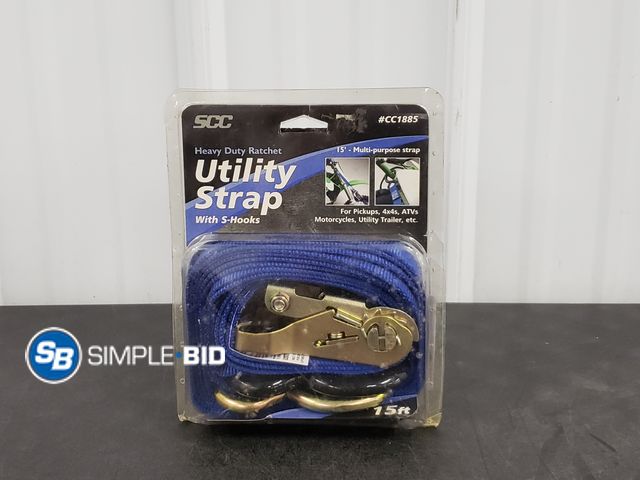 Lot 58-77037 - SCC Heavy Duty Ratchet Utility Strap with S Hooks 15Ft - New