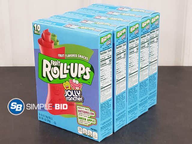 Lot 58-71912 - Lot of (5) Boxes of FRUIT ROLL-UPS - Jolly Rancher - Watermelon - Green apple -  10 come in each box...