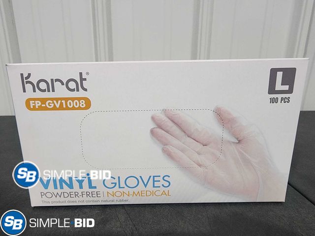 Lot 58-27945 - New Karat Vinyl Gloves - SIZE L - 100 in box