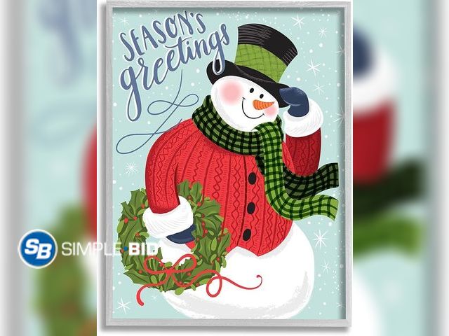 Lot 58-29402 - CHRISTMAS! New Stupell Industries Season's Greetings Expression Festive Winter Holiday Snowman, Desi...