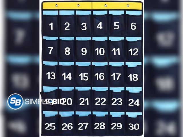 Lot 58-30976 - New Numbered Pocket Chart Over Door Hanging Classroom Organizer for Cell Phones Calculators Holders ...