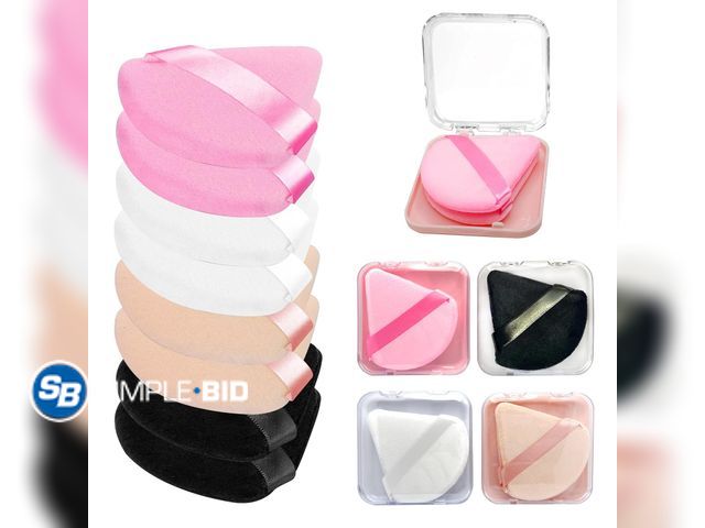 Lot 58-71877 - New 8 Pieces Triangle Powder Puff with 4 Travel Cases, Triangle Makeup Puff, Reusable Velour Makeup ...