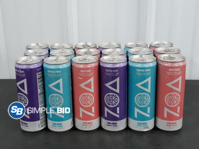 Lot 58-39180 - ZOA! Lot of (17) Zoa Energy drink -- WHITE PEACH - FROSTED GRAPE - TROPICAL PUNCH - unopened - out o...