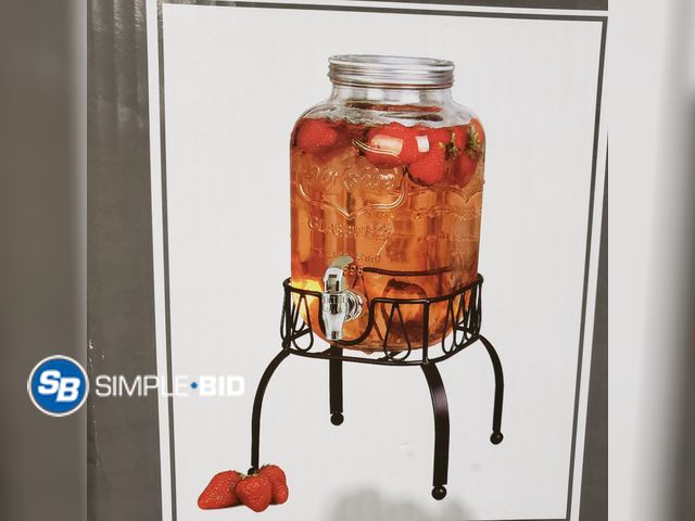 Lot 58-28348 - Estilo Glass Jar Drink Dispenser &amp; Stand - 4.1 Liters - Used But in Good Condition