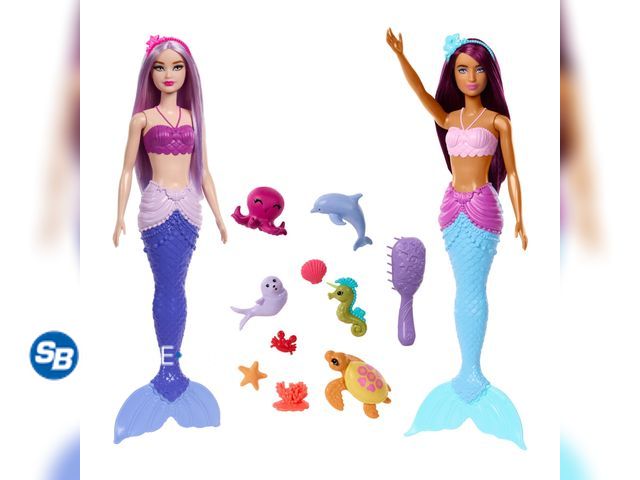 Lot 58-54093 - New Barbie Mermaid Dolls 2-Pack with Sea Animals Including Dolphin, Otter, Seahorse &amp; Ocean Acce...