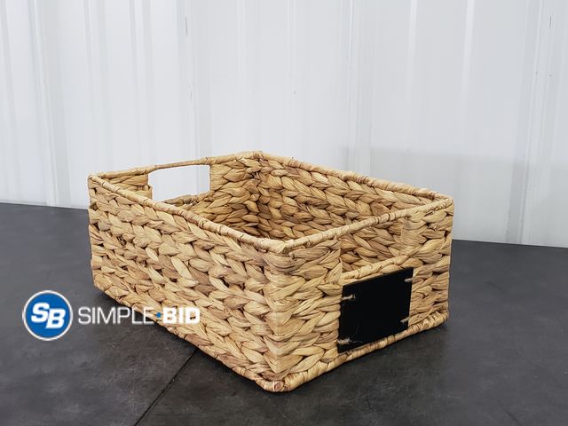 Lot 58-68827 - Wicker Woven Basket with Handles and Chalkboard Sign