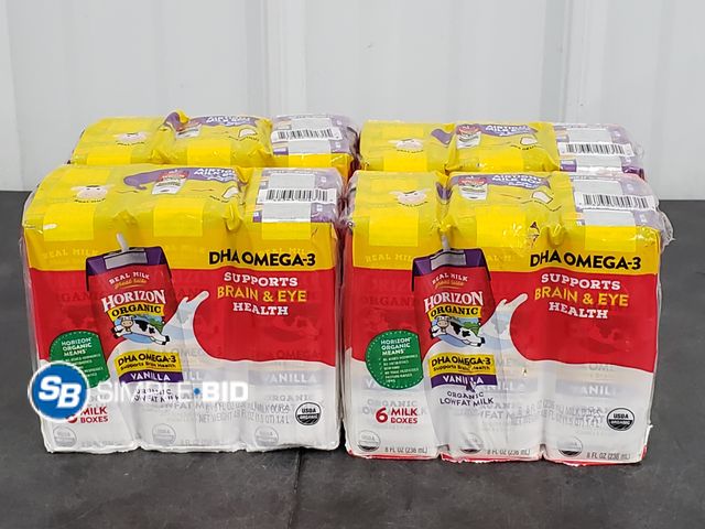 Lot 58-67956 - Lot of (4) Horizon Organic Vanilla Lowfat Milk - 6 boxes in each package - unopened - expired