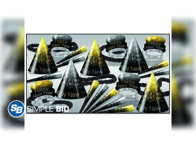 Lot 58-32921 - New Beistle New Year’s Eve Black, Gold, and Silver Champagne Party Kit for 10 People