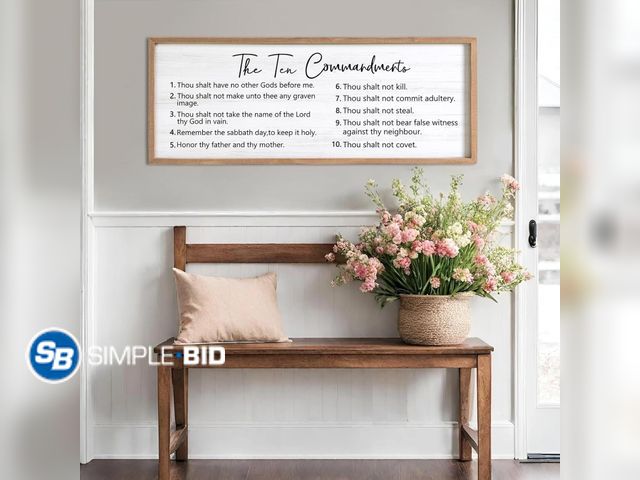 Lot 58-56144 - New The Ten Commandments Rustic Bible Verse Framed Wall Art, 40''×15'' Positive Religious Christian ...