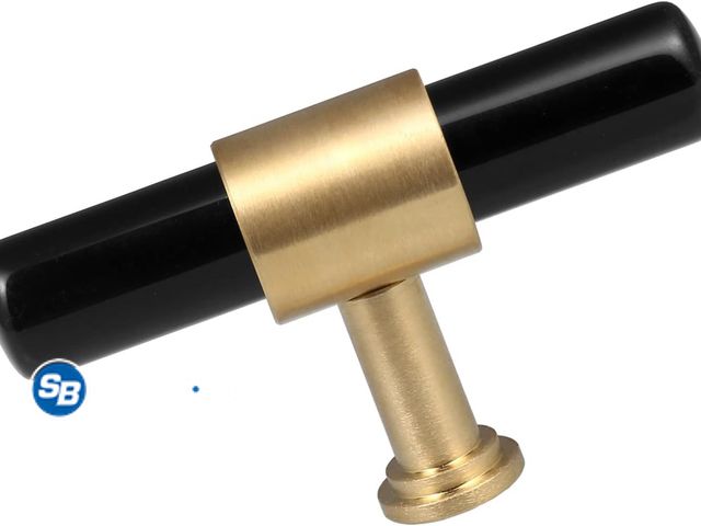 Lot 58-56165 - New Amogeeli 4pcs Healing Crystal T Bar Cabinet Knobs Set with Screws, Decorative Brushed Brass Ston...